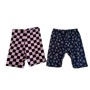 Checkered and floral biker short set